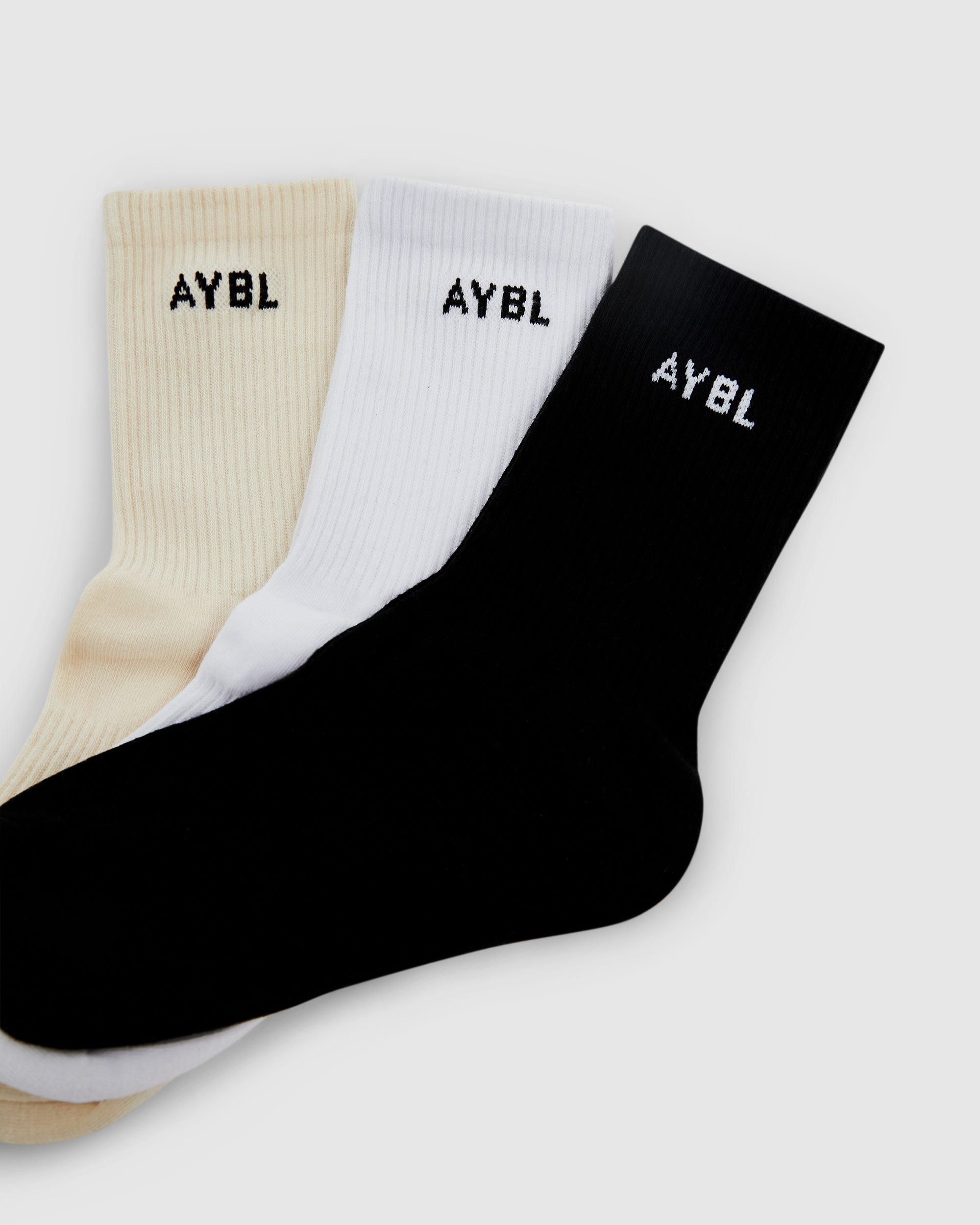 Everyday Crew Socks (3 Pack) - Black/White/Cream