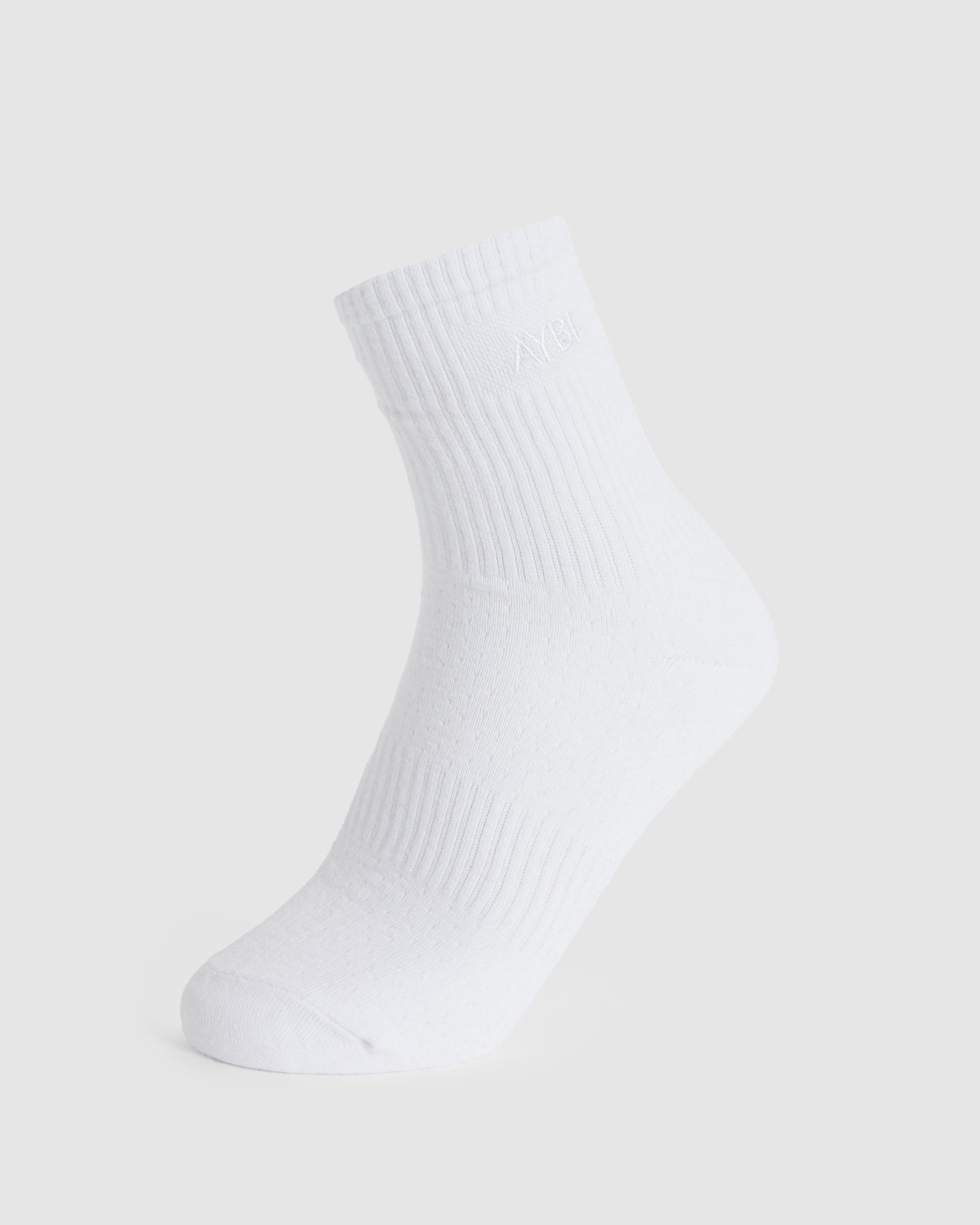 Tonal Embroidered Crew Socks - Blanc