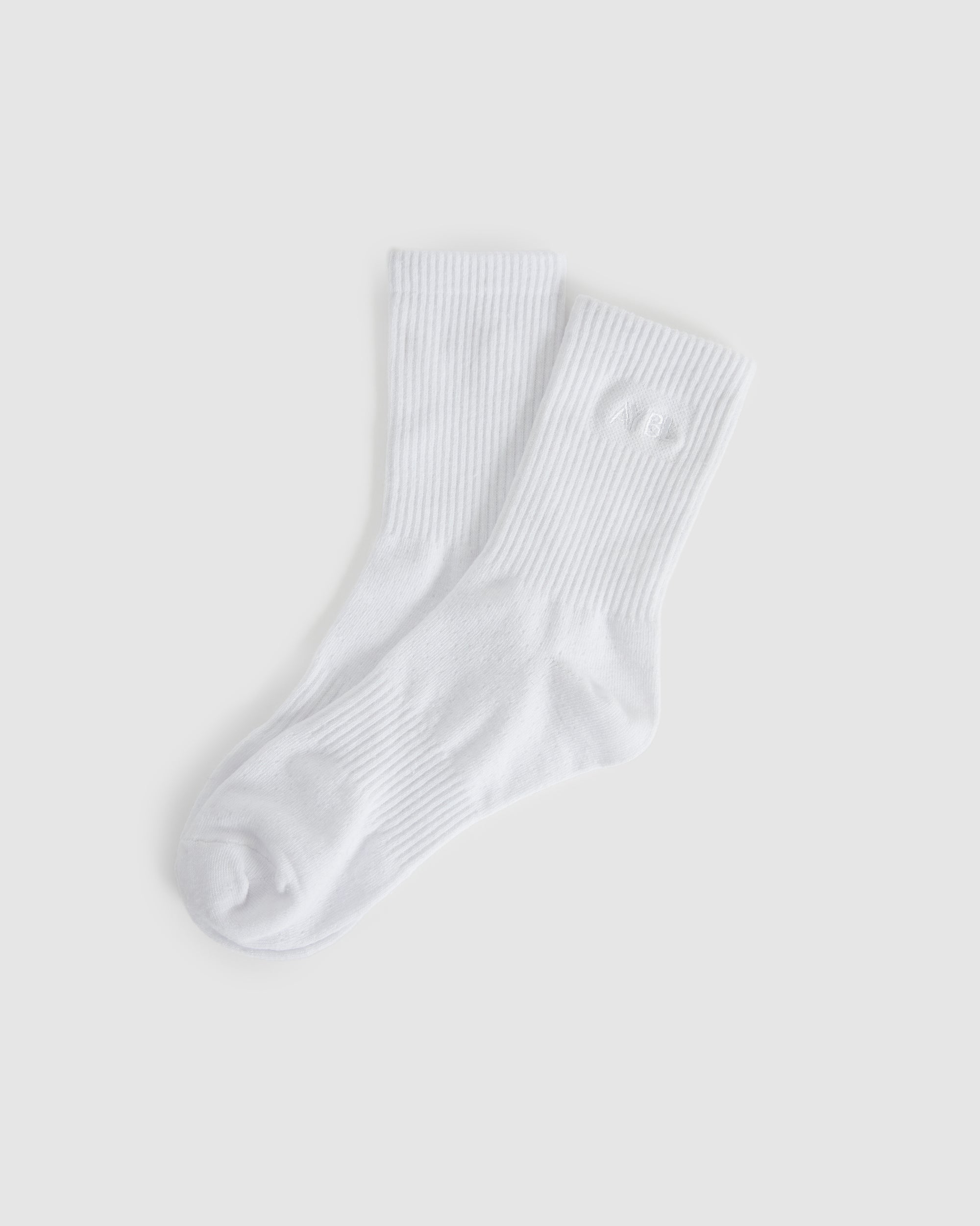 Tonal Embroidered Crew Socks - Blanc