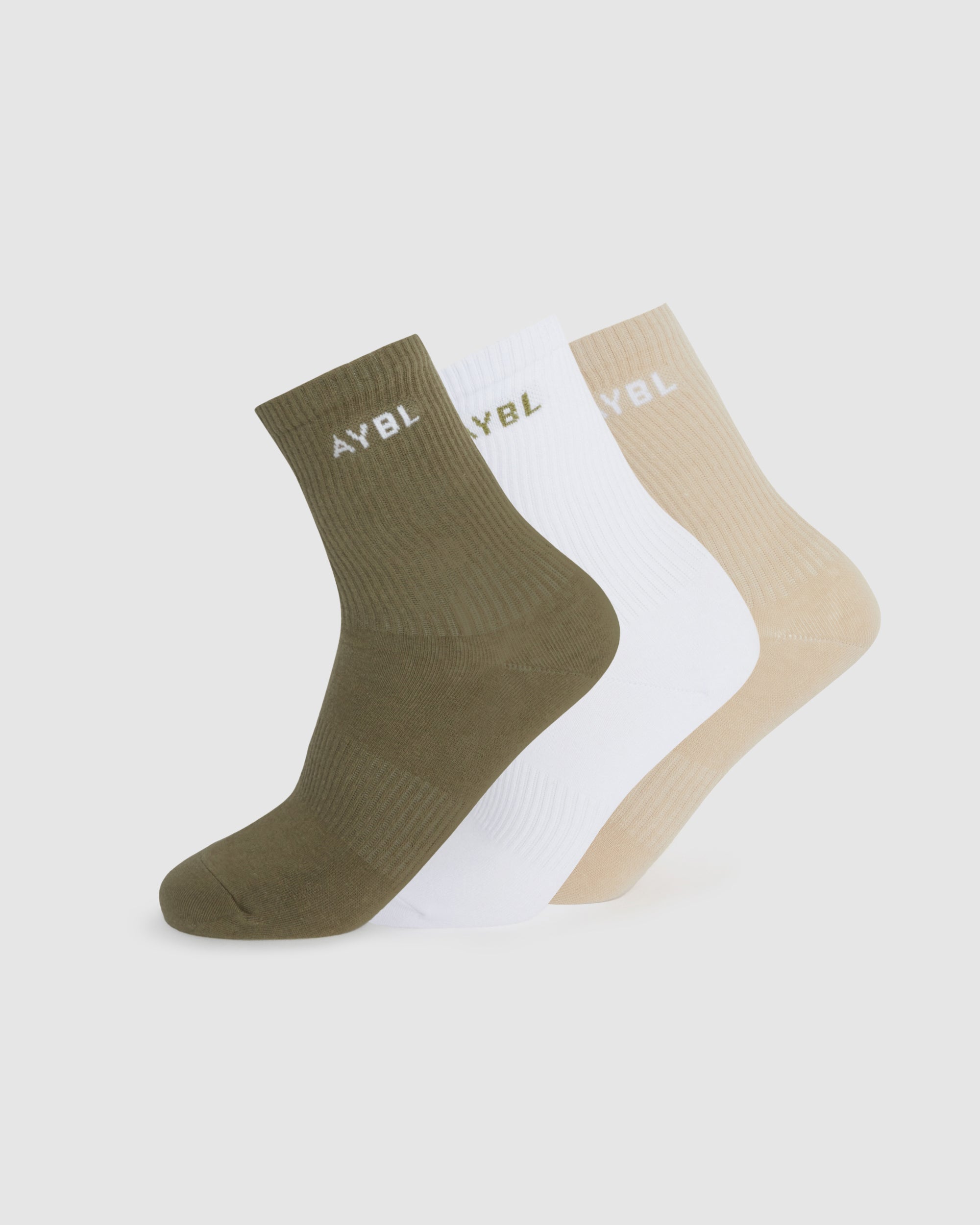 Everyday Crew Socks (3 Pack) - Khaki/Beige/Blanc