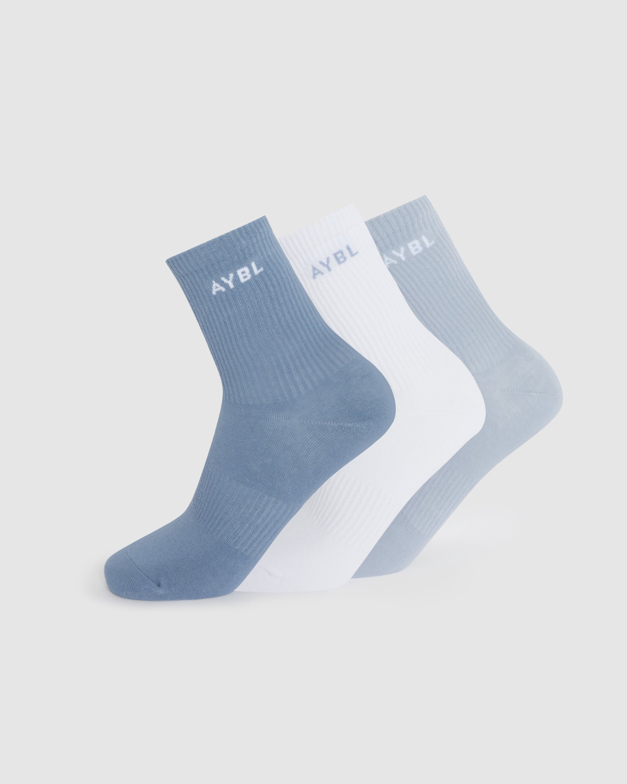 Everyday Crew Socks (3 Pack) - Slate Bleu/Light Bleu/Blanc