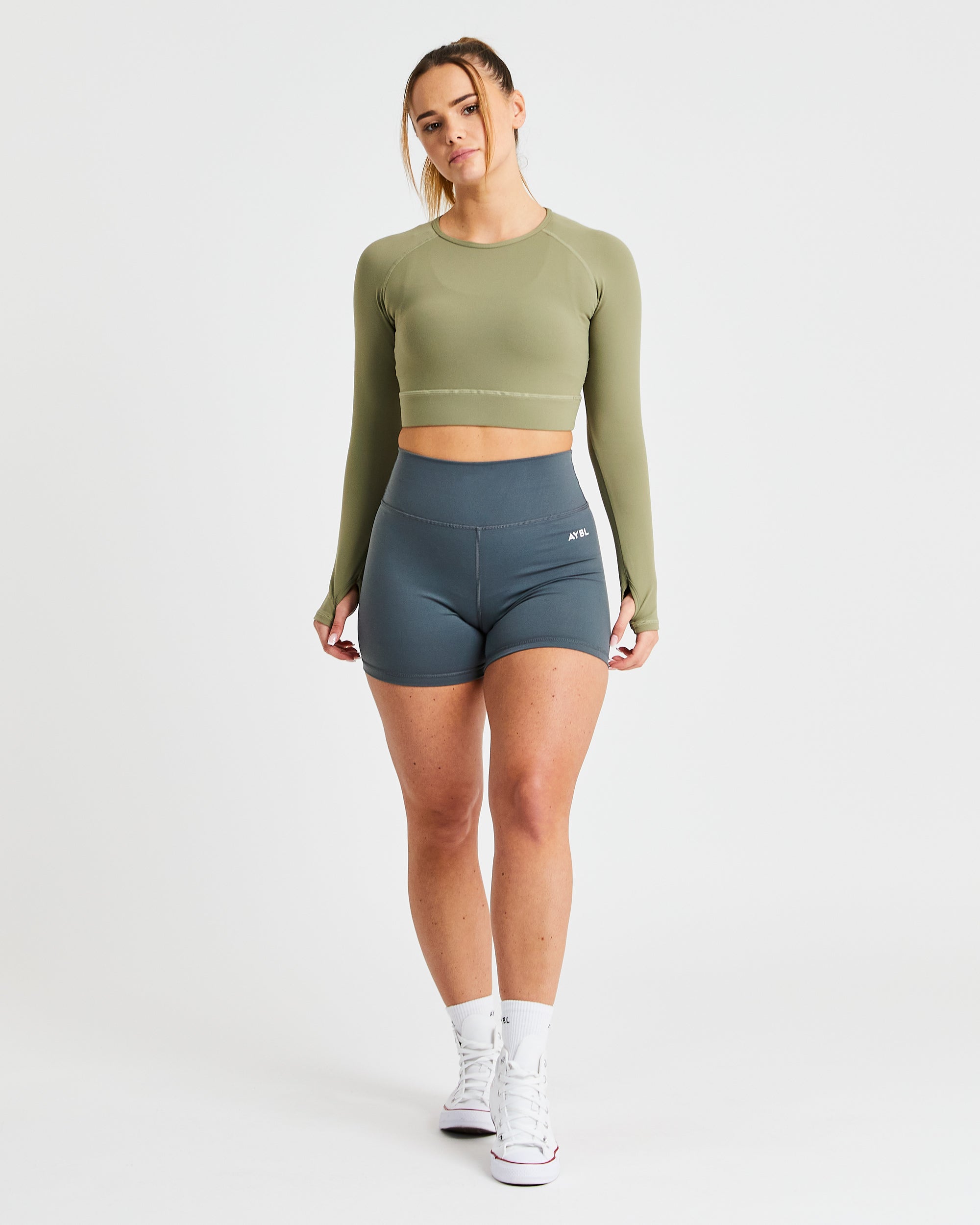 Core Long Sleeve Crop Top - Olive