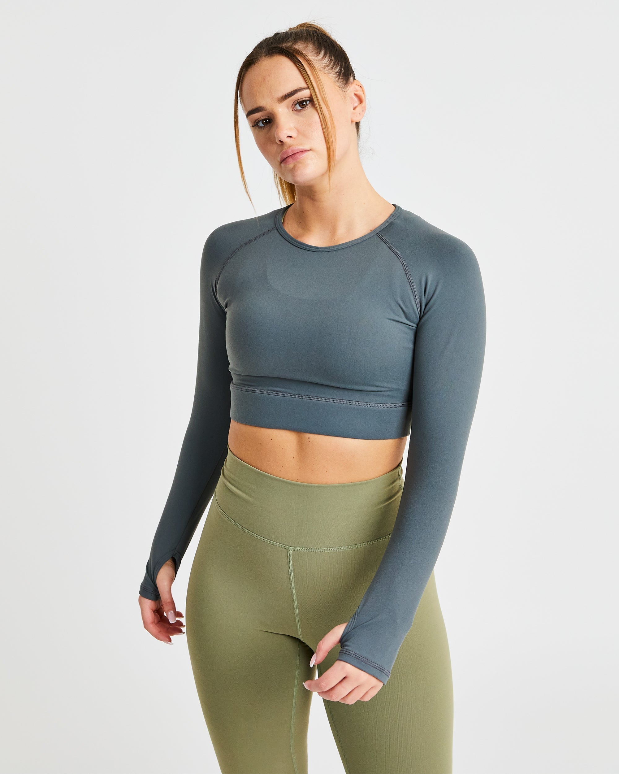 Core Long Sleeve Crop Top - Asphalt Gris