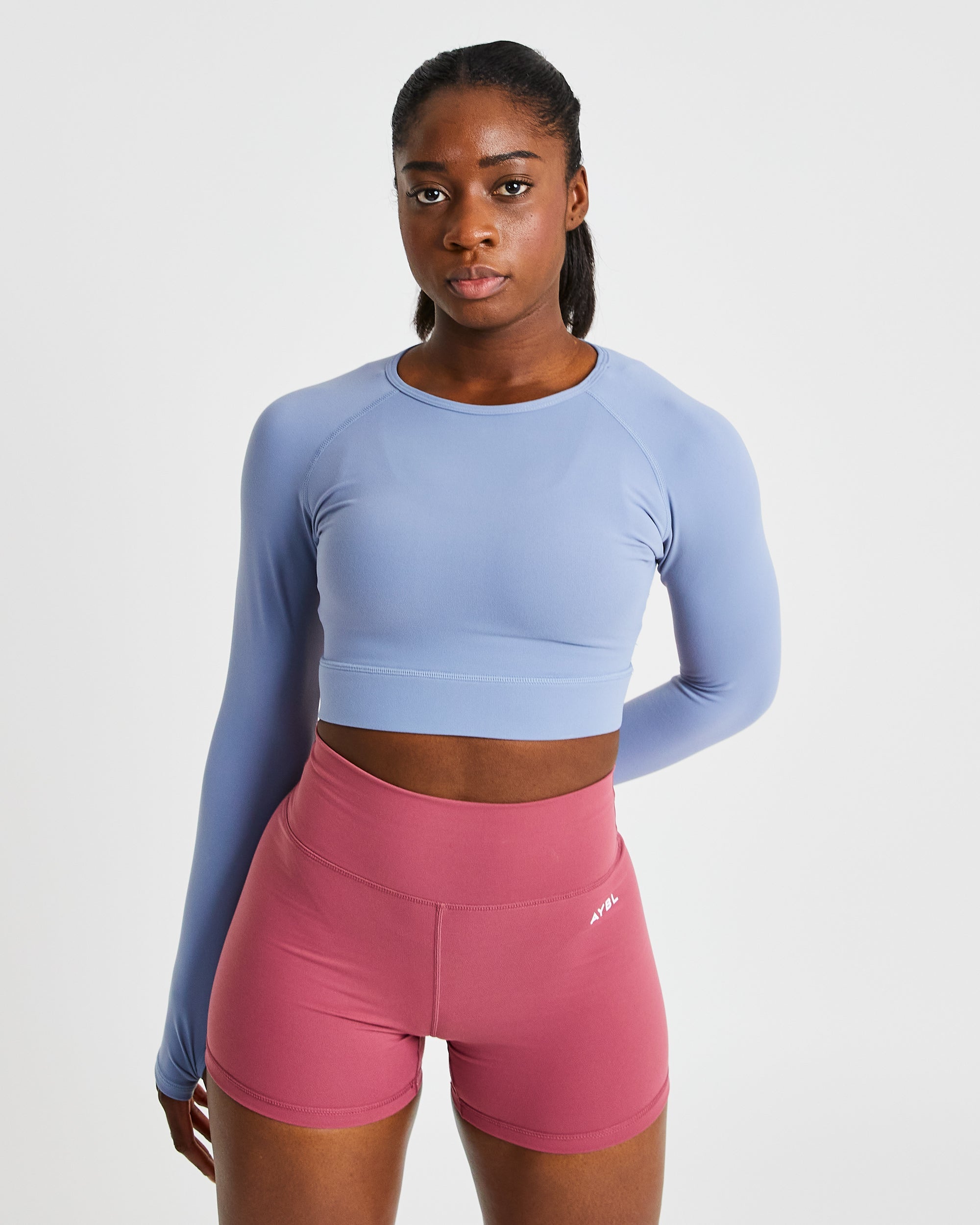 Core Long Sleeve Crop Top - Steel Bleu