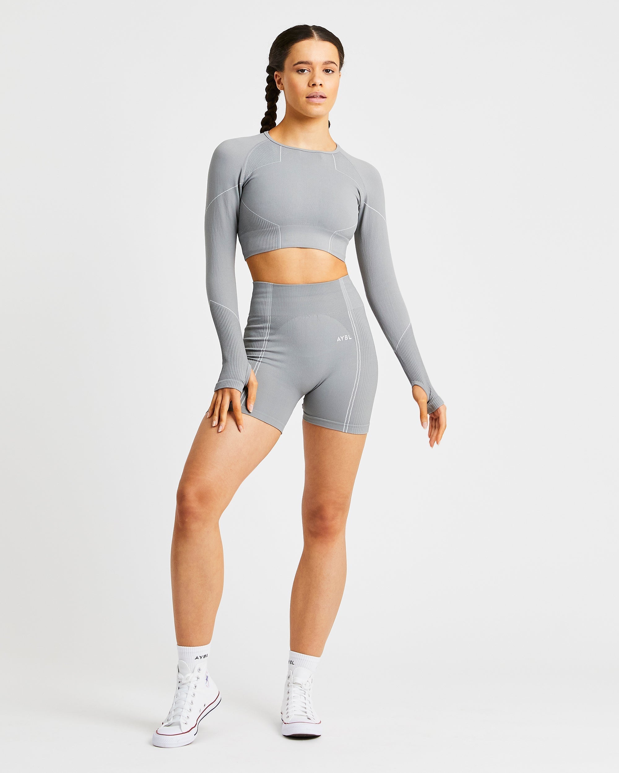 Reflex Seamless Long Sleeve Crop Top - Gris