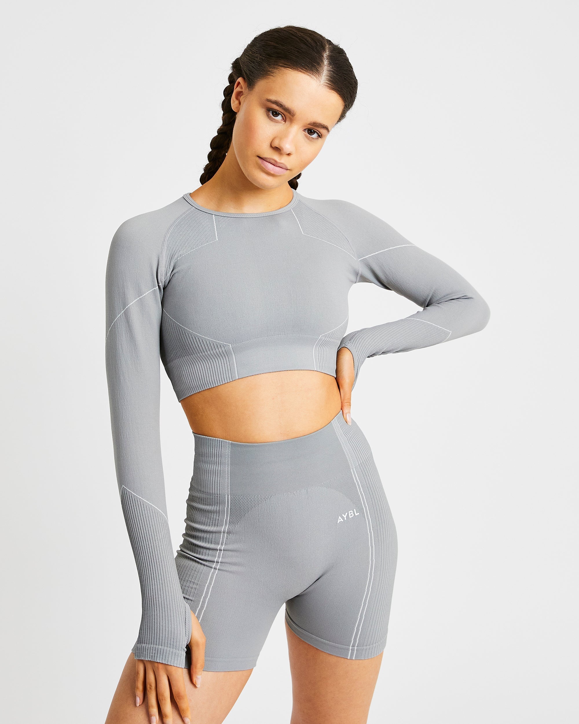 Reflex Seamless Long Sleeve Crop Top - Gris