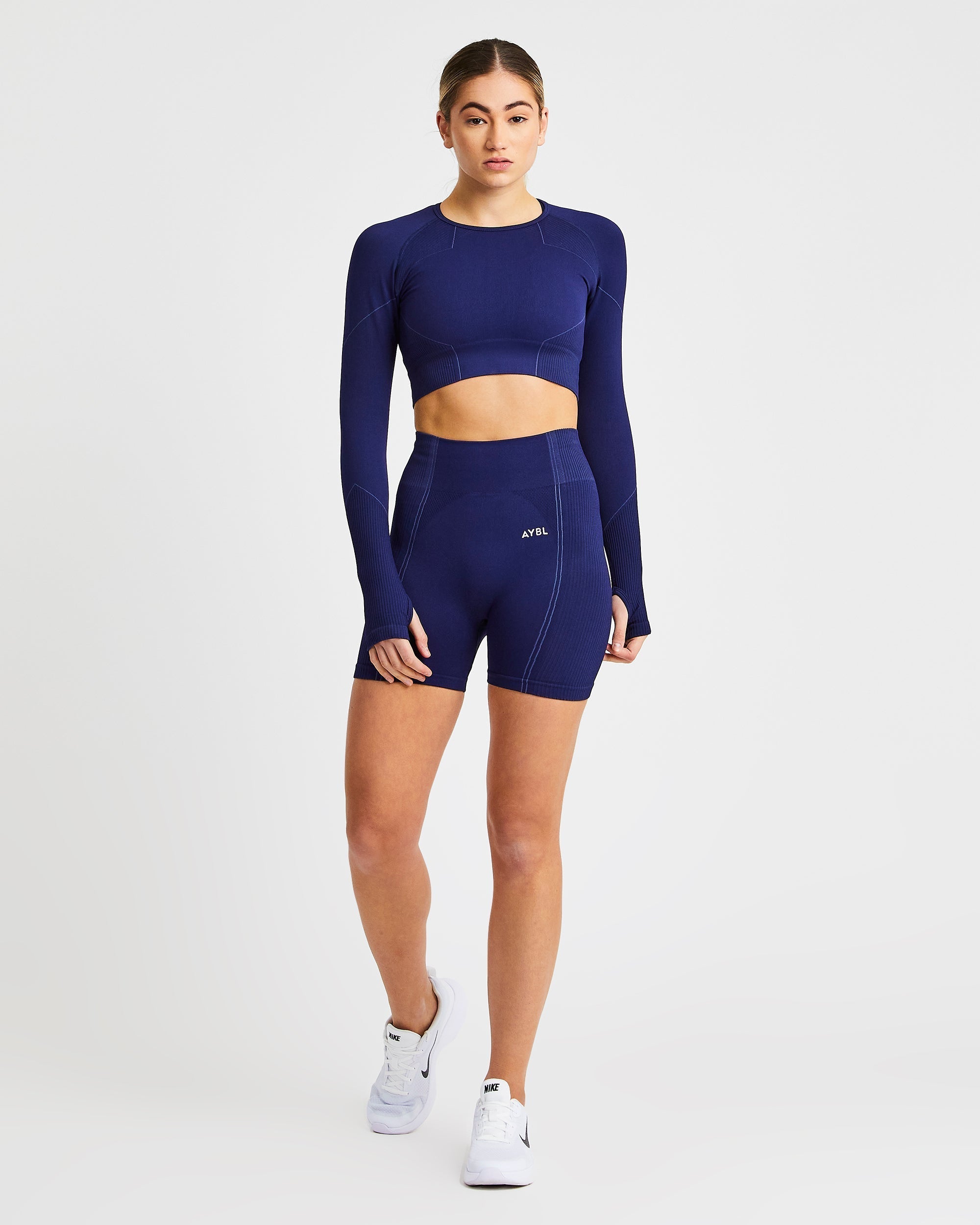 Reflex Seamless Long Sleeve Crop Top - Royal Bleu