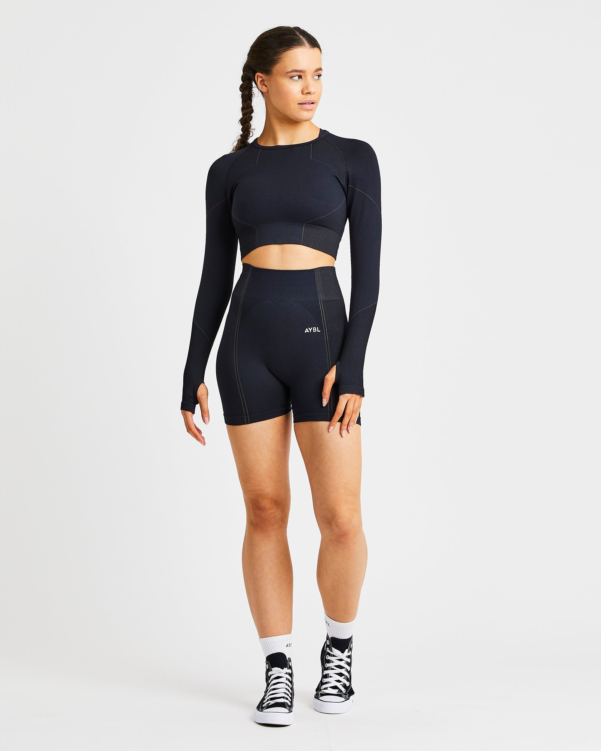 Reflex Seamless Long Sleeve Crop Top - Noir