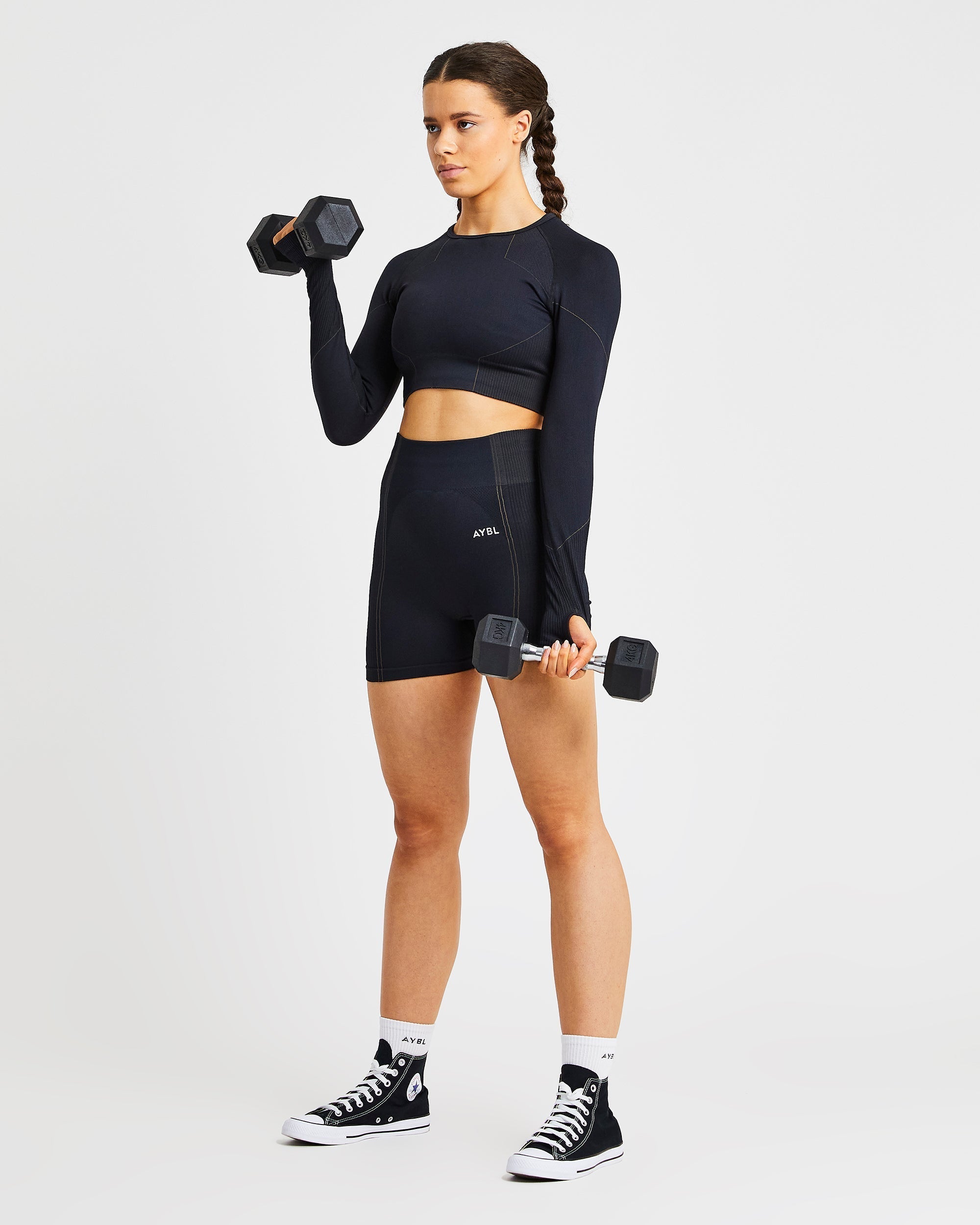 Reflex Seamless Long Sleeve Crop Top - Noir