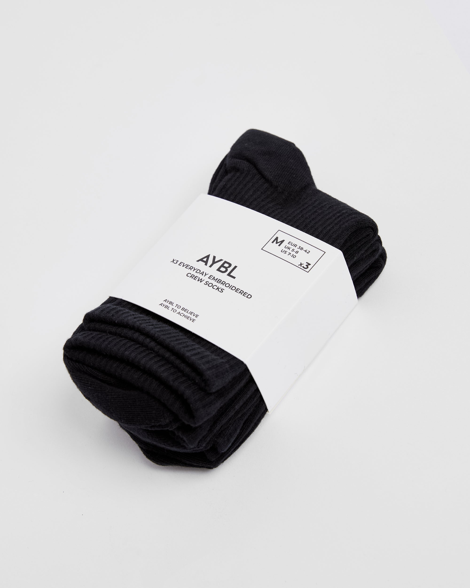 Everyday Embroidered Crew Socks (3 Pack) - Noir