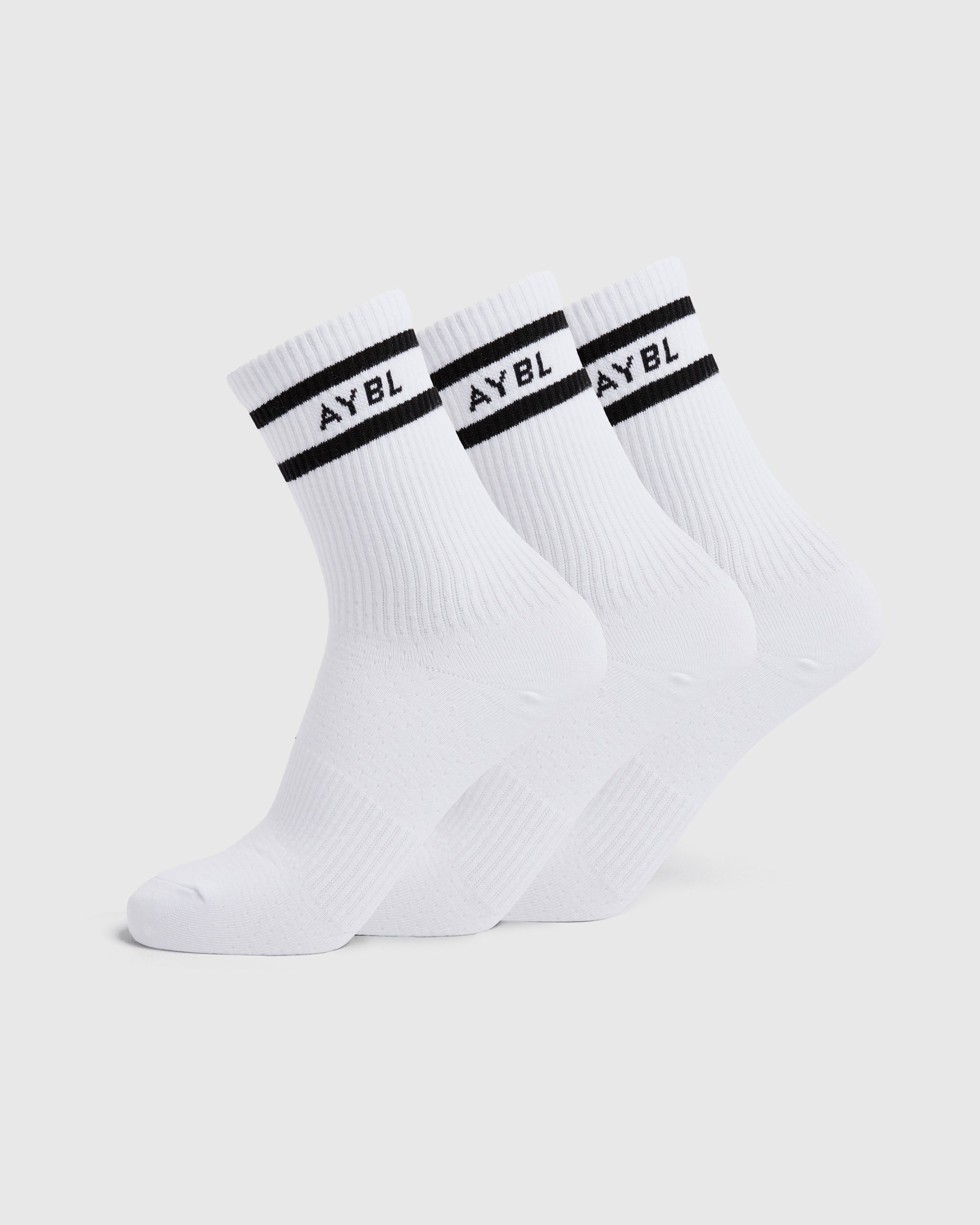 Everyday Double Stripe Crew Socks (3 Pack) - Blanc