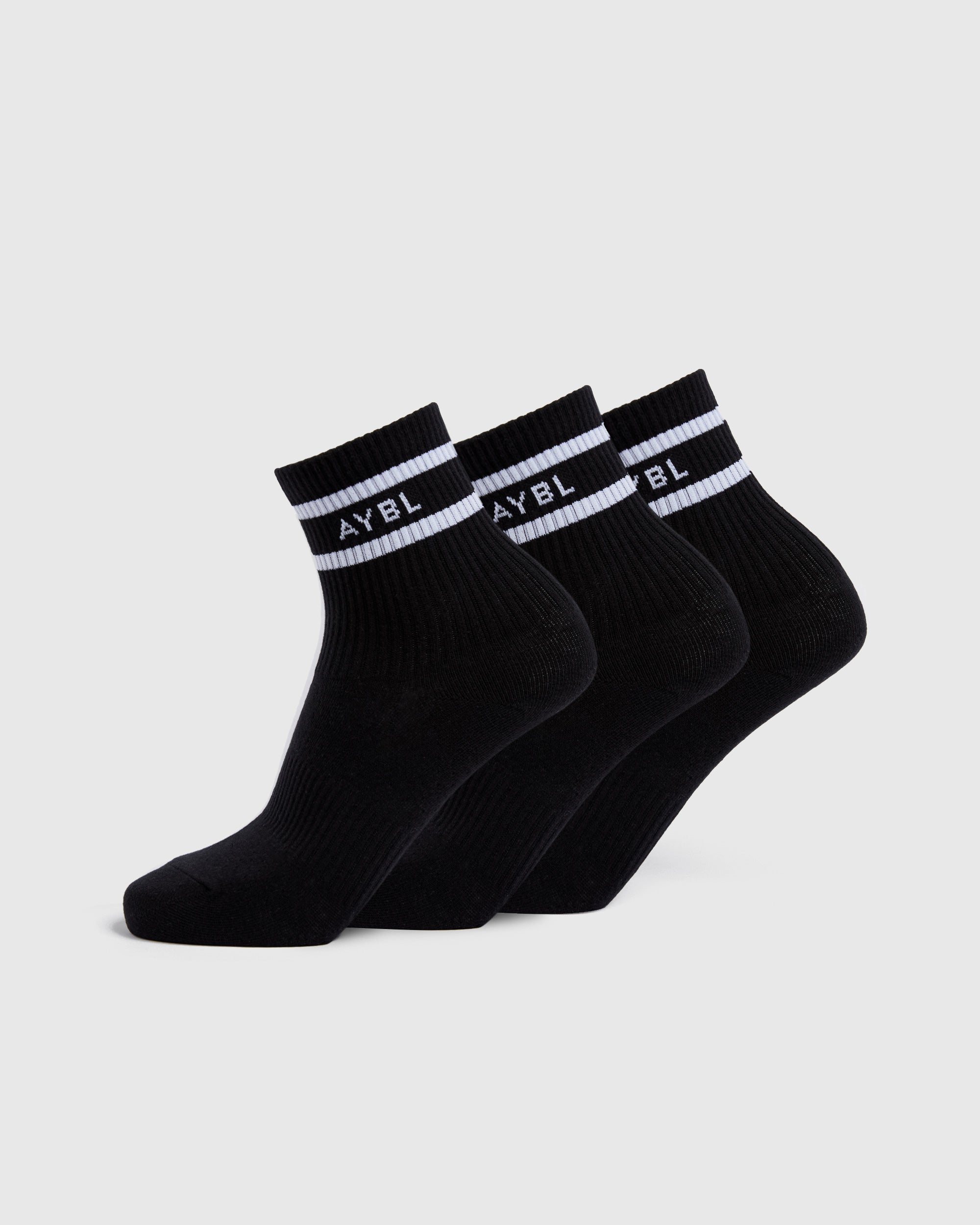 Everyday Double Stripe Crew Socks (3 Pack) - Noir