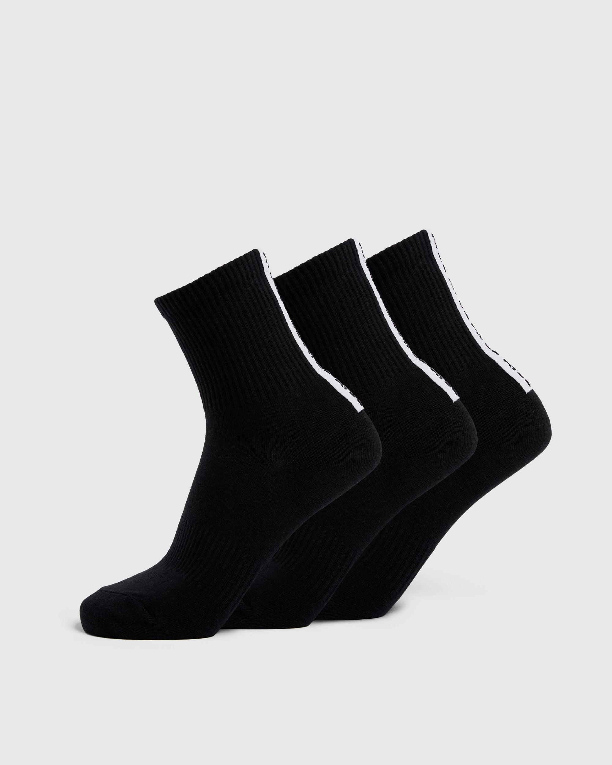 Everyday Back Stripe Crew Socks (3 Pack) - Noir